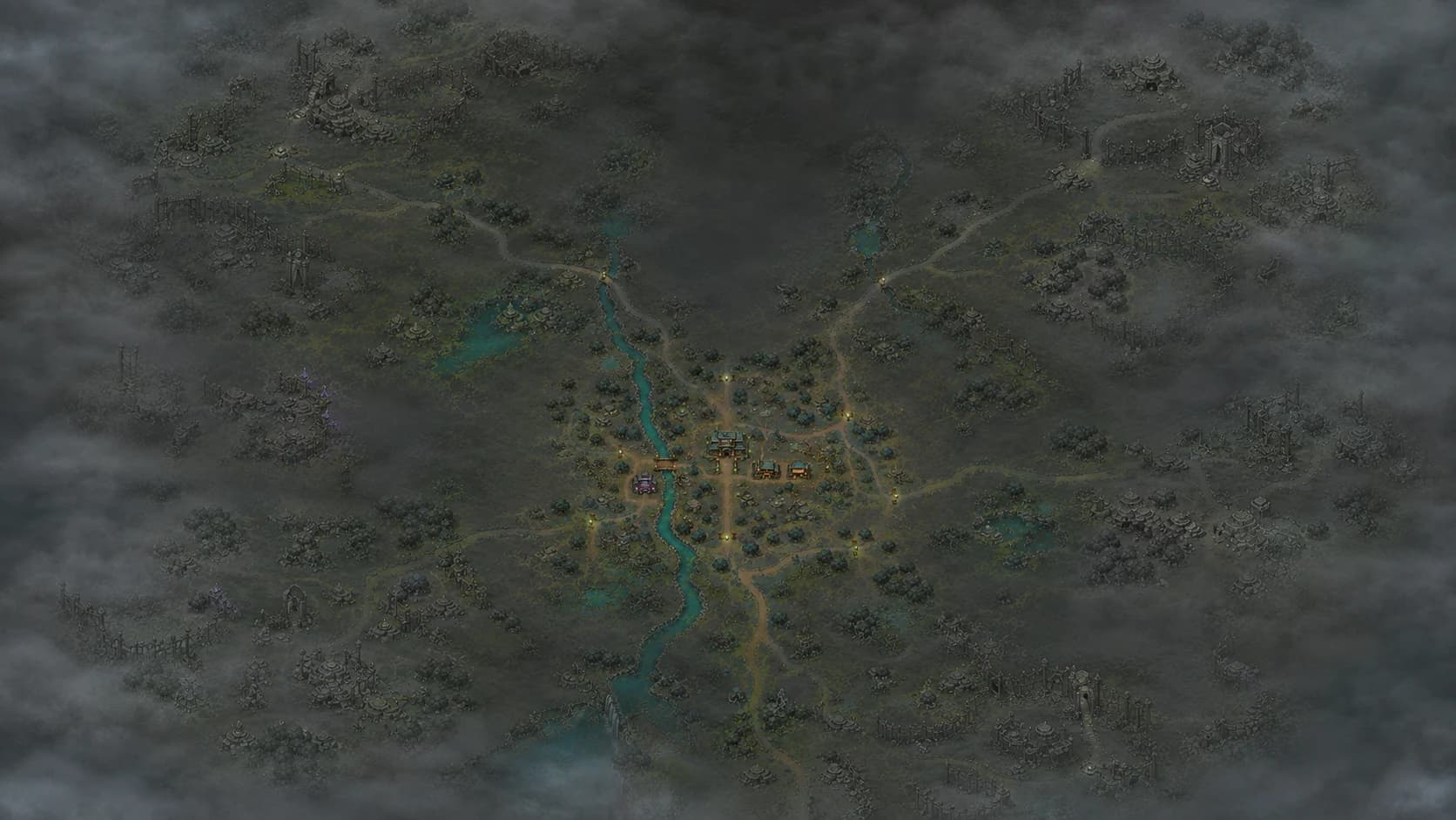Roads spreading from the first inhabited House into the fog-covered GOBBLverse